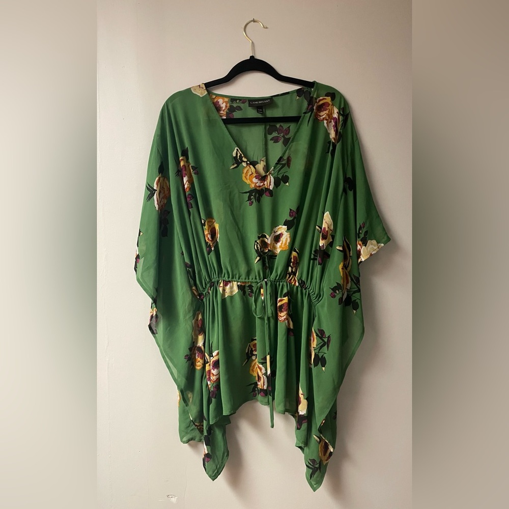 Lane Bryant Green Floral Tie Front Top